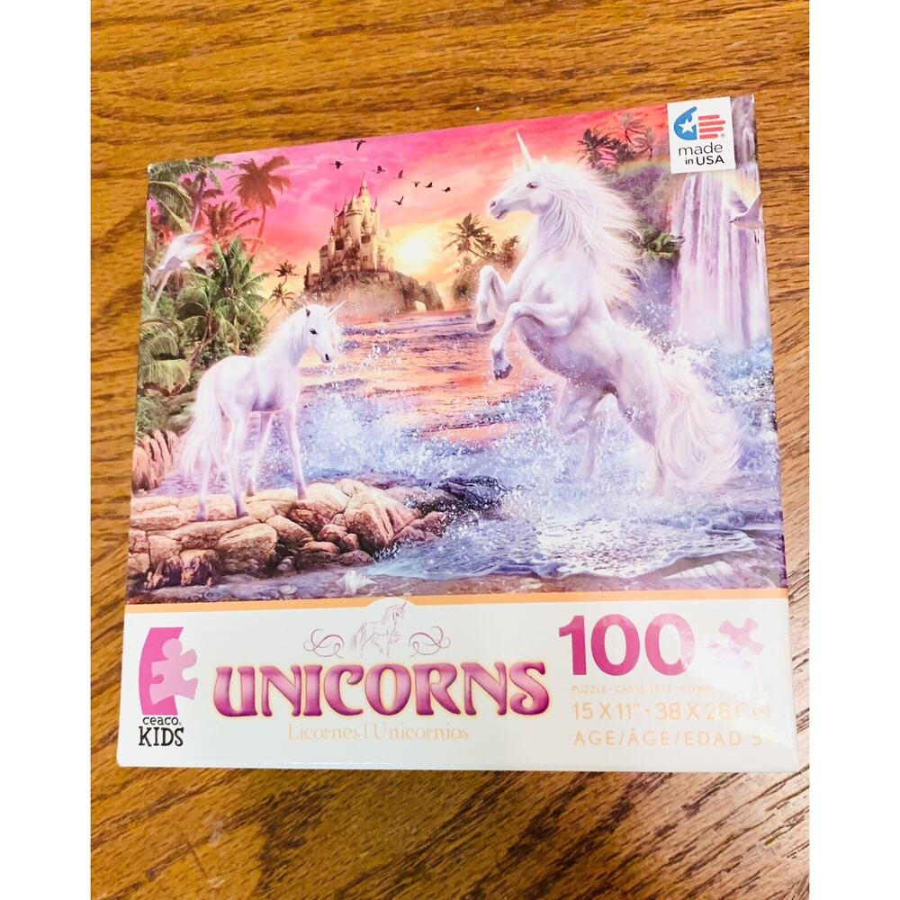 Ceaco Unicorns The Castle Puzzle for Kids Girls Gifting , 100 pieces 15x11”